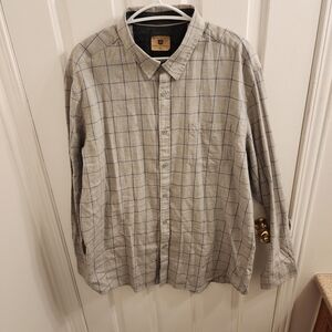 Men's Comfy Gray Haggar Checkered Casual Button Down Shirt Size XL 100% Cotton